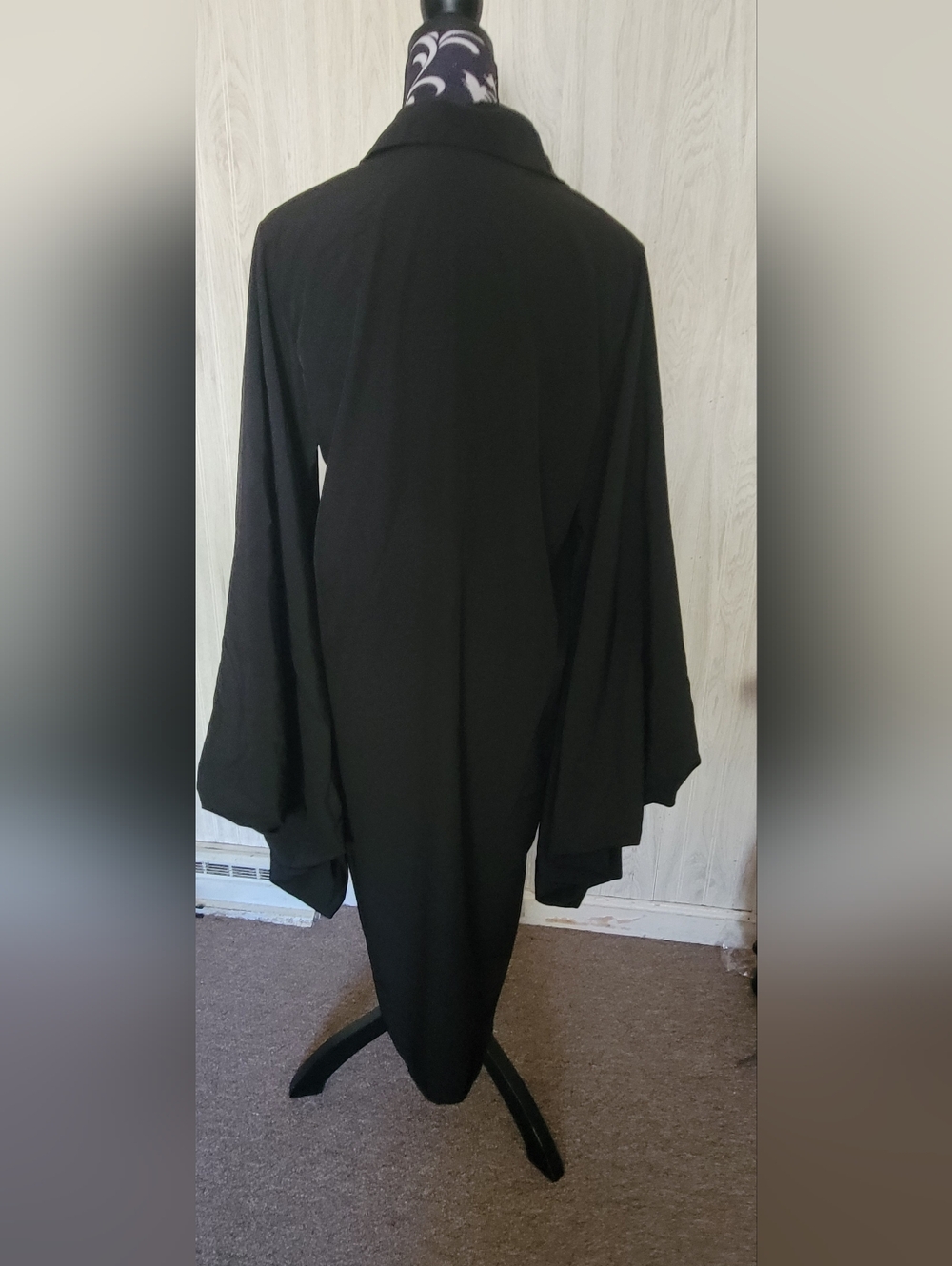 Women's Size L Black Batwing Buttondown Unique Shirt Dress Goth Emo Everyday - Picture 2 of 9